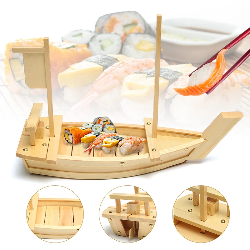 ACAMPTAR Plateau /à Sushi en Bois Assiette de Service Bateau Grand Taille 50Cm pour Restaurant