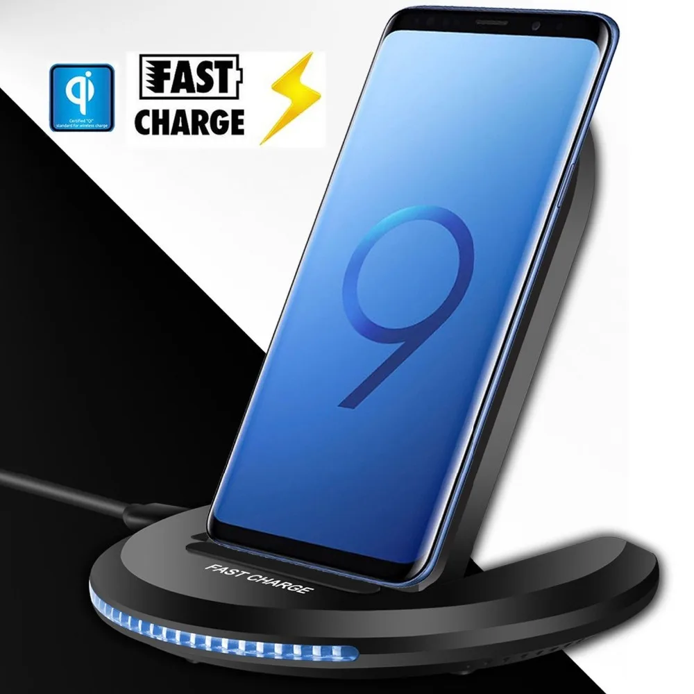 Универсальное беспроводное зарядное устройство Qi 10 Вт для iPhone X 8 Plus Samsung Galaxy S9 S8 Note