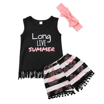

Infant Toddler Kids Girl Clothes Set Baby Tank T-Shrit+Shorts Pants+Headband 3pcs Summer Baby Clothing Outfit