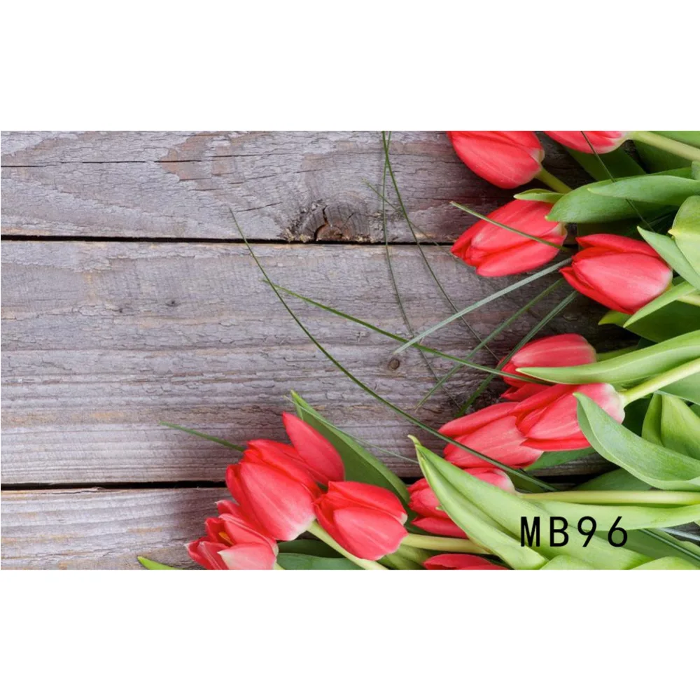 

LB Polyester & Vinyl Backgrounds For Photo Studio Photography Backdrops A Bunch Of Red Tulips Old Wooden Board Newborn Decor