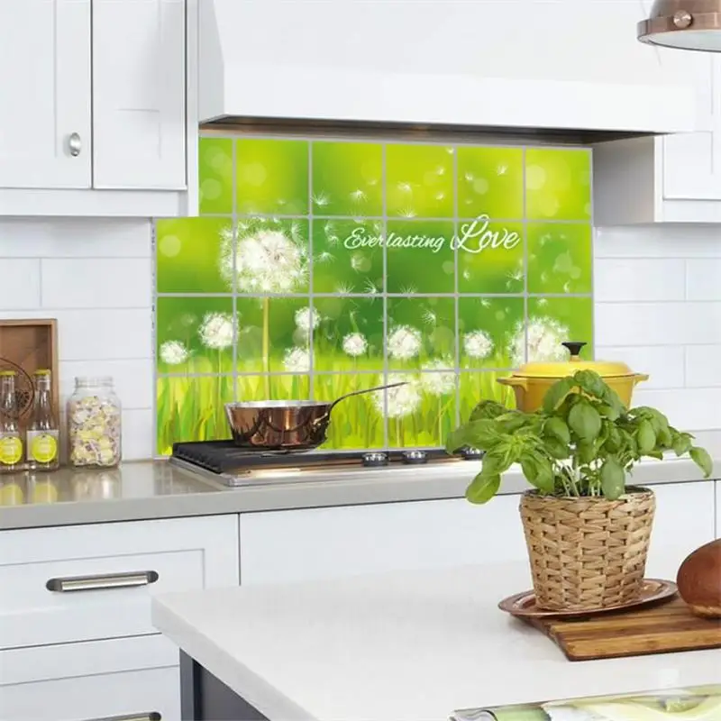 Large 60*90cm Kitchen Oilproof Removable Wall Stickers Aluminum Foil Art Decor Home Decal Dandelion Anti Oil Tile Wall Stickers