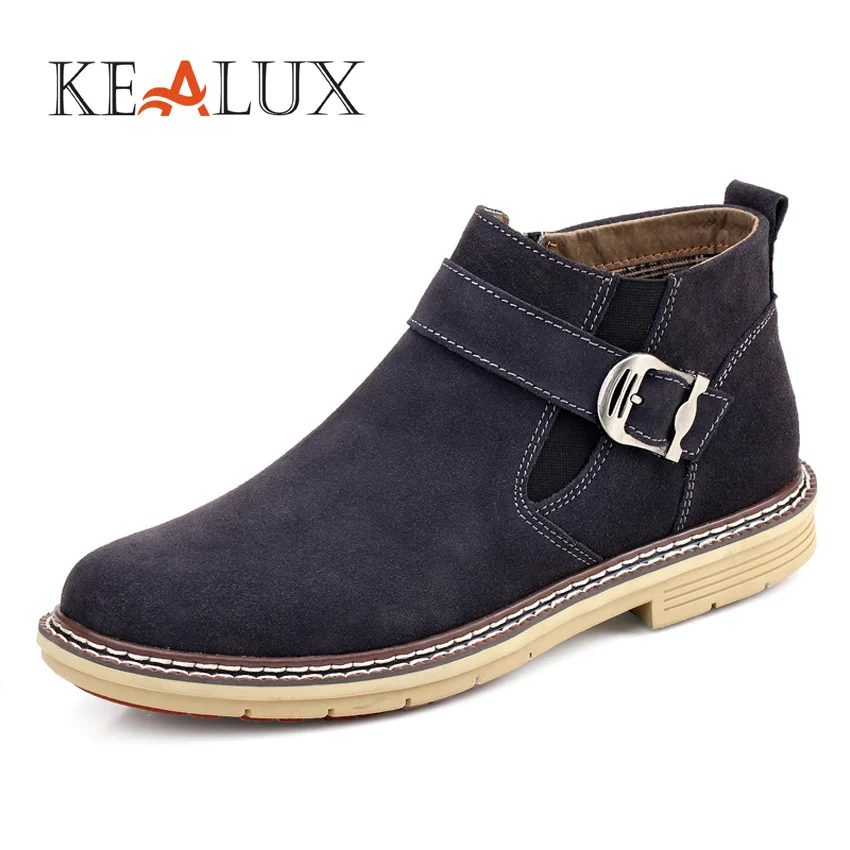 

Kealux Size 38-46 Spring New Fashion Men Solid Zipper Shoes Gray Blue Brown Anti-skid Ankle Boots Autumn Flock Bota Masculina