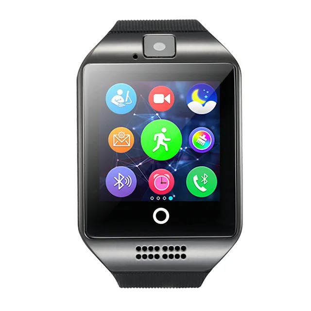 Bluetooth Смарт часы Q18 с камерой Facebook Whatsapp Twitter Синхронизация SMS Smartwatch поддержка SIM TF карта для IOS Android PK DZ09 - Цвет: Черный