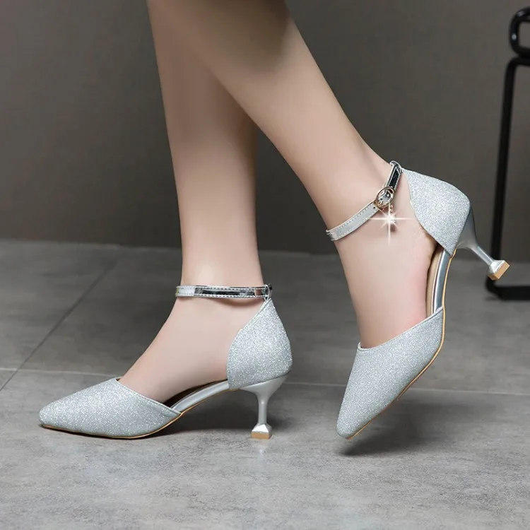 

Big Size 9 10 11 12 13 14 15 16 high heels sandals women shoes woman summer ladies Tip-top sequins buckled slim-heeled sandals
