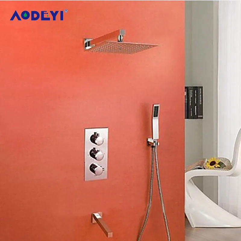 

ADEOYI Modern Thermostatic Shower Faucet Set 10 Inch Rainfall SUS 304 Stainless Steel Shower Head W/ Hand Shower IS056