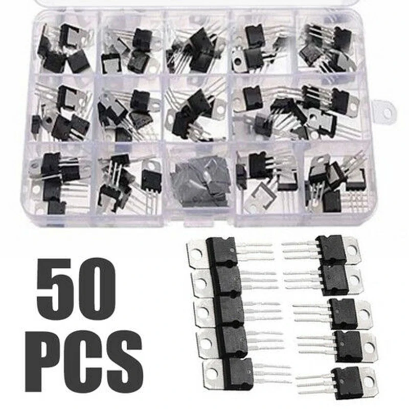 

50pcs 10 Value Voltage Regulator Transistor Assortment Kit LM317T L7805-L7824 For Electronic Professionals