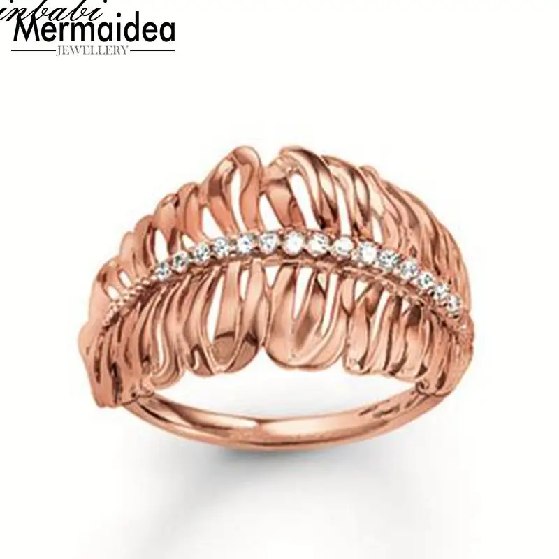 

Rings Rose Feather 925 Sterling Silver Romantic Gift For Women Jewelry Eternity Rings Fashion Jewelry Wholesale