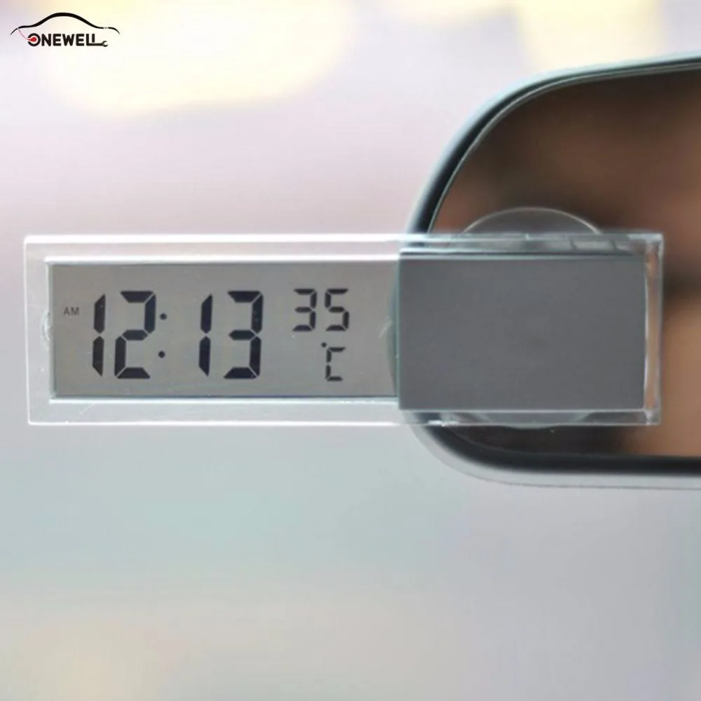 2 в 1 автомобильные часы термометр Sucker Тип часы термометр прозрачный ЖК-цифровые часы 10 кнопочный аккумулятор Opera