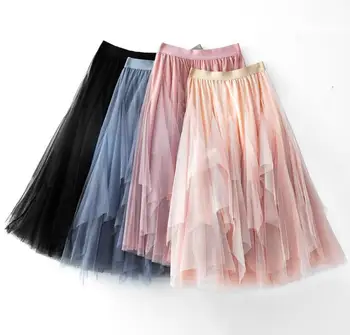 

Irregular mesh skirt women's long section 2019 spring and summer new high waist was thin A word skirt pettiskirt