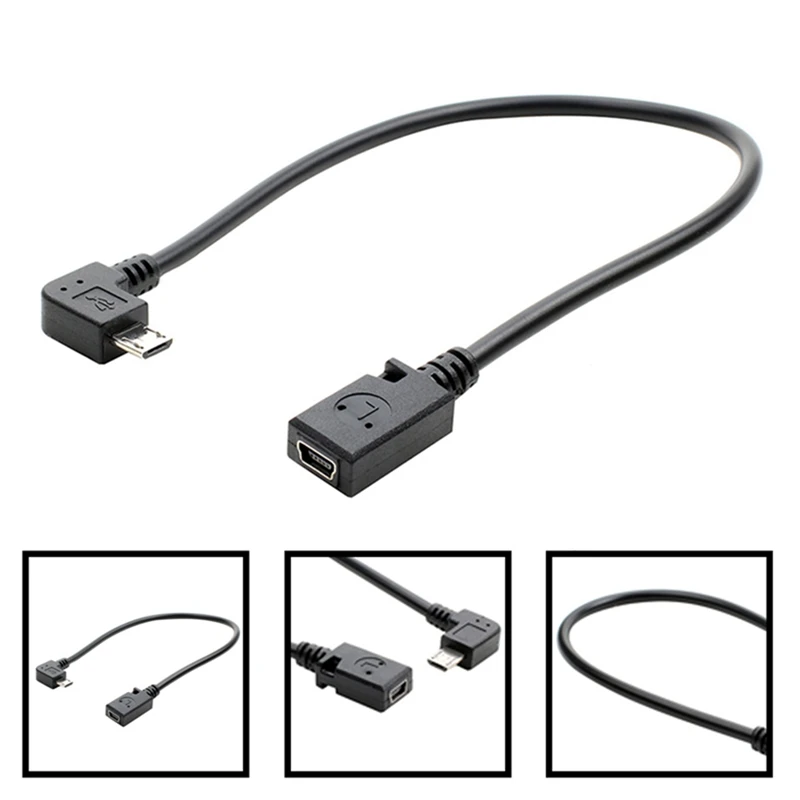 تحويل كابل بيانات 90 درجة 90 درجة المصغّر USB لذكر ميني USB شاحن أنثي تحويل كابل بيانات خط