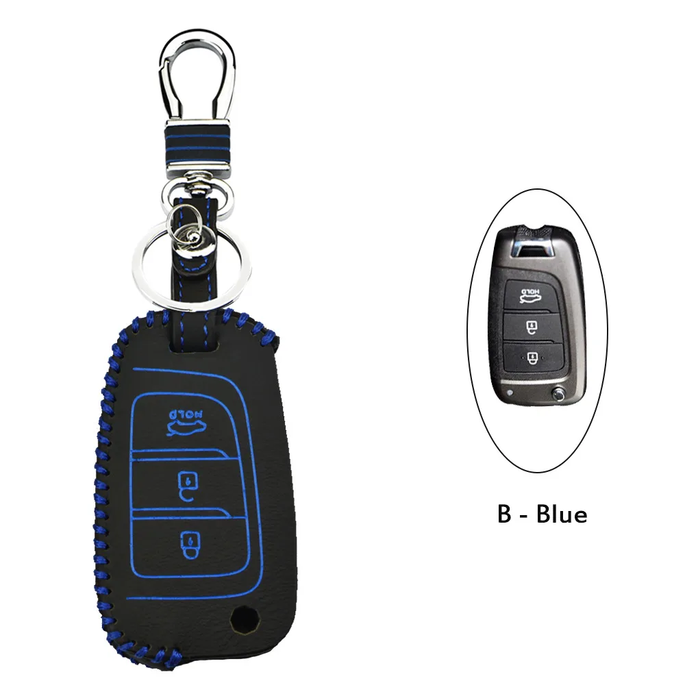 Type B Blue Кожаный чехол для автомобильного ключа чехол для hyundai Elantra Solaris KONA Kauai Encino I30 ix35 дистанционный брелок для ключей - Название цвета: Type B Blue