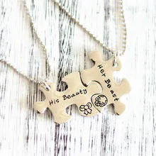 

His Beauty Her Beast Pendant Necklace Silver Lovers Puzzles Jewelry Gift for Couples Men Women Colar Dropshipping