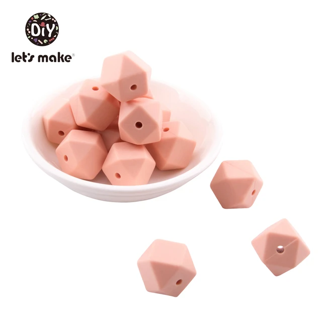 Let's Make Silicone Beads Hexagon Beads 14mm 10pc Food Grade Silicone Teether DIY Pacifier Clips Beads Necklace Baby Teether Peachy