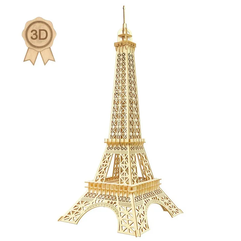 

DIY 3D Eiffel Tower Wooden Puzzles Laser Engraving Safe Assembly Constructor Kit Educational Toy for Children Adults Grownups