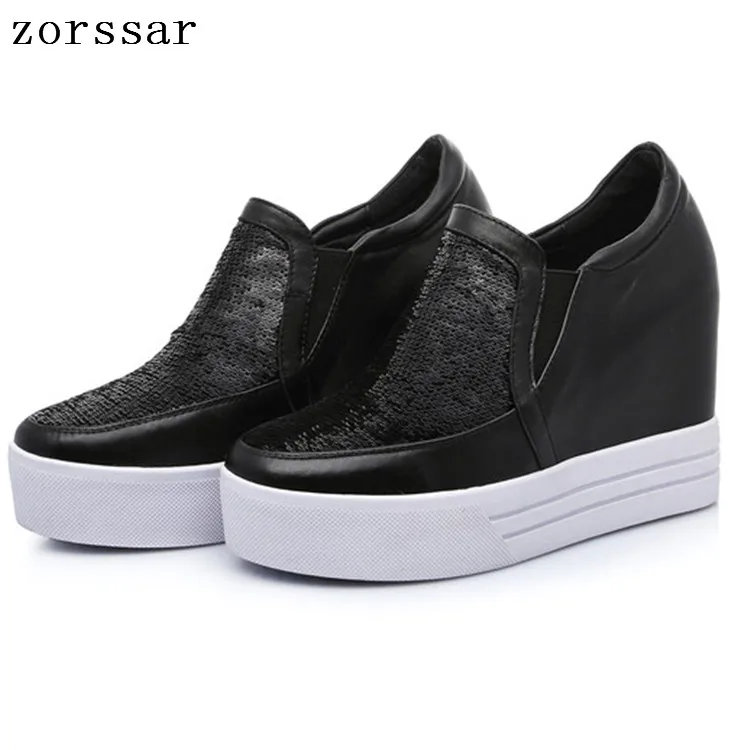 

Zorssar Women Creepers Increasing Height Shoes cow Leather Casual Slip On Platform Wedges High heels Fashion Brand Zapatos mujer