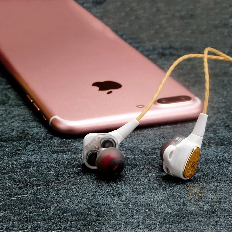 RUKZ ER2 двойной динамический привод динамик HiFi наушники с микрофоном для IPhone XiaoMi