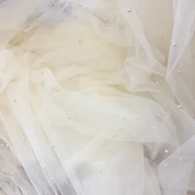 1 ярд качественный тюль, цвет Шампань с шампанским жемчугом вышивка бисером, Отделка лентой, фатин, мягкая и Цветочная свадебная вуаль бисером тюль шириной 150 см