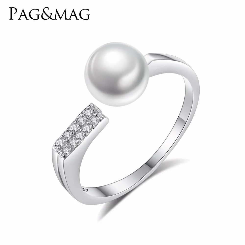 

PAG&MAG Charms Romantic Natural Pearl Open Ring for Women Girl Wedding Rings Adjustable Knuckle Finger Silver 925 Jewelry Xmas