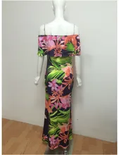 Women Summer Tropical Floral Print Strapless Boho Maxi Long Dress L51344
