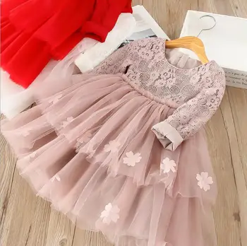

Girl Princess Dress Baby Girl Autumn Flower Lace Dress Girl Fasion Dress Tutu Dresses 3 Colors 5 p/l