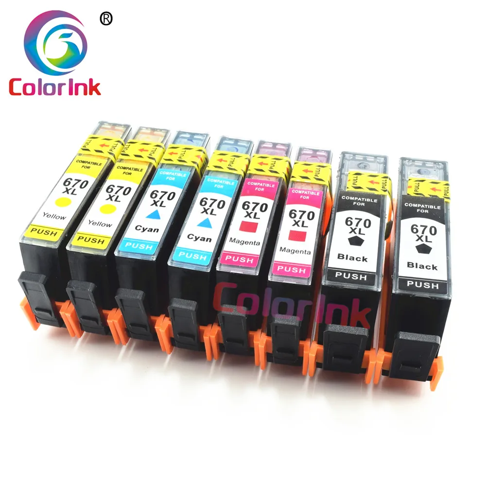 

ColorInk 8Pack Ink Cartridge replacement for HP 670XL for hp670 Deskjet 3525 5525 4615 4620 4625 6525 printer ink cartridges