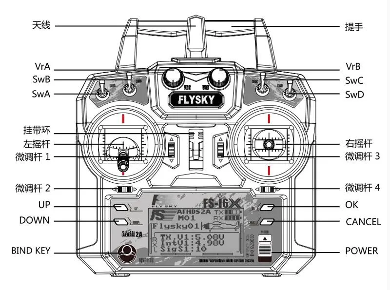 Flysky FS-i6X I6X 2,4 GHz 10CH AFHDS 2A RC передатчик с FS-iA6B/FS-iA10B/FS-X6B/FS-A8S/FS-IA6 приемником для RC самолета