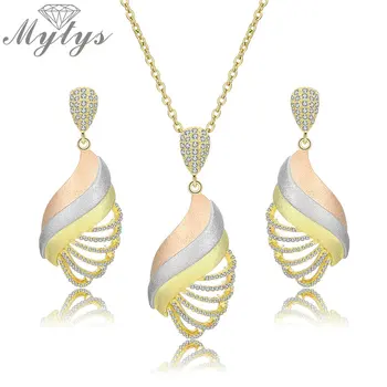 

Mytys Exclusive New Luxury Women Nigerian Wedding Naija Bride Cubic Zirconia Necklace Dubai Wedding Jewelry Set Three Tone Gold