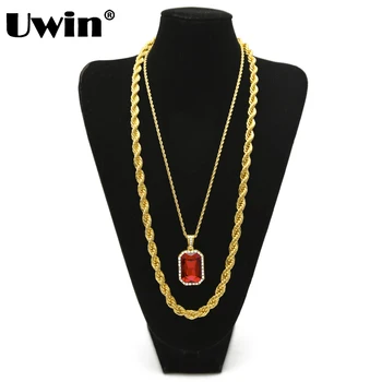 

Uwin 10mm Rope Chain With Mini Gem Crystal Pendant Necklace Hiphop Gold Chains For Men Fashion Jewelry wholesale Drop Shipping