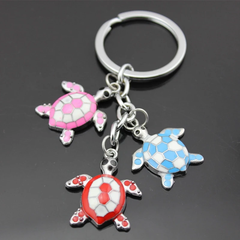 

3 Pretty Turtles Key Chain Metal Animal Keychains for Keys Charm Jewelry Keyring Women Bag Car Pendant Accessories K140