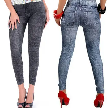 

Casual Women Skinny Leggings Slim Faux Denim Jean Jeggings Stretchy Pencil Pants
