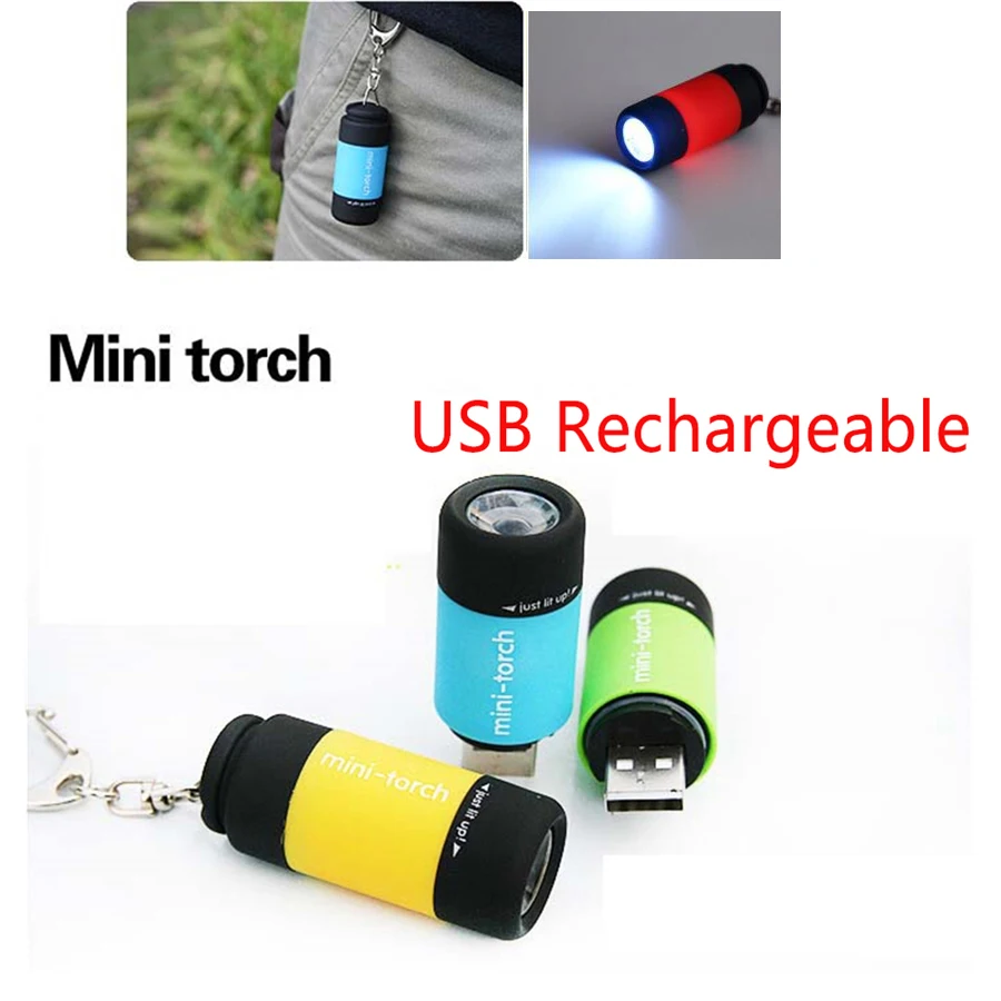 3Modes Mini USB Rechargeable COB LED KeyChain Flashlight Outdoor Pocket YY