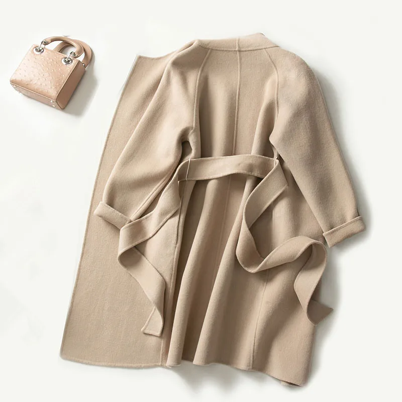 

double face color pure wool women fashion mid-long wide loose sashes overcoat S-3XL wholesale retail customizing