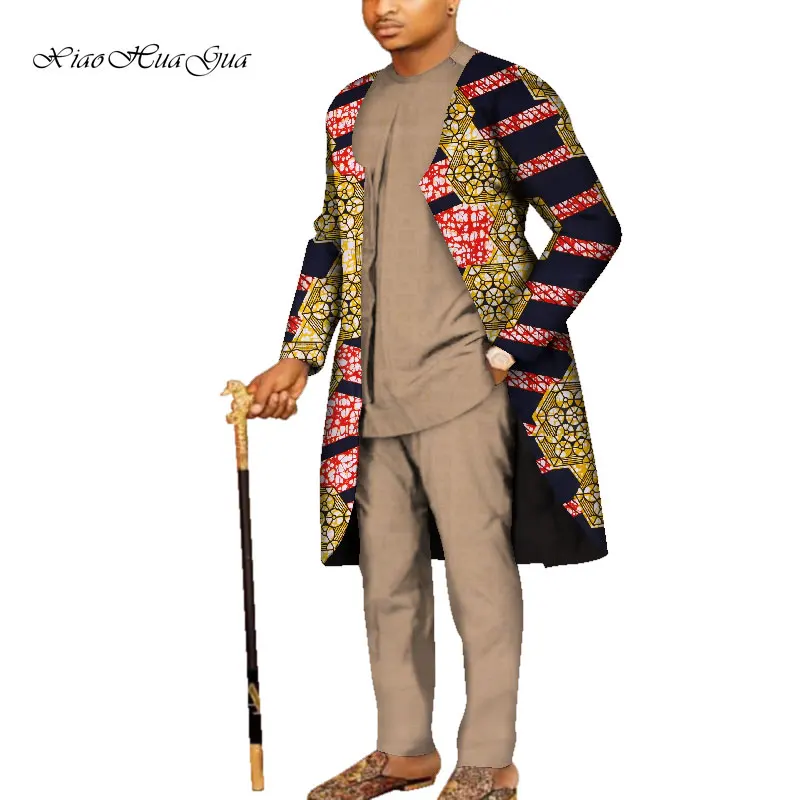 

3 Pcs Set Men Jacket Coat Blazer Shirts and Pant Set Traditional African Print Dashiki Plus Size African Clothing Men Set WYN843