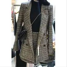 Осенне-зимний женский пиджак в клеточку с узором "гусиная лапка", женский модный костюм, два комплекта элегантных формальных теплых пальто, куртка, юбка, костюм