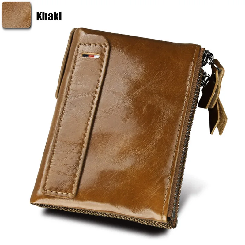 Genuine Crazy Horse Cowhide Leather Men Wallet Short Coin Purse Small Vintage Wallets Anti-RFID Pirate Brush Men Purse (49)