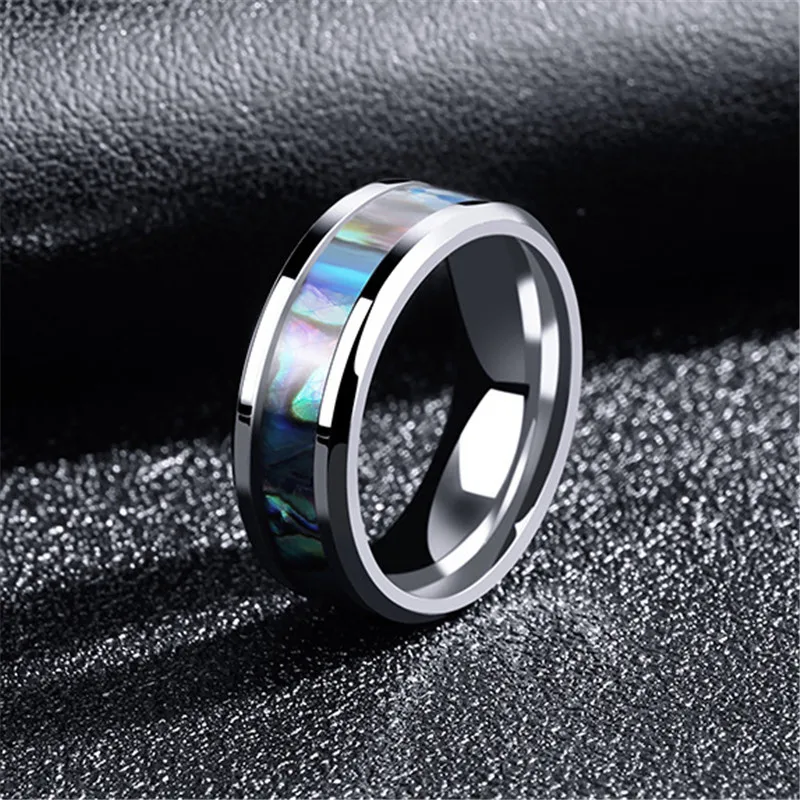 

NHGBFT 8mm Wide Stainless Steel Ring For Mens Shell pattern design Ring Wedding Jewelry Dropshipping