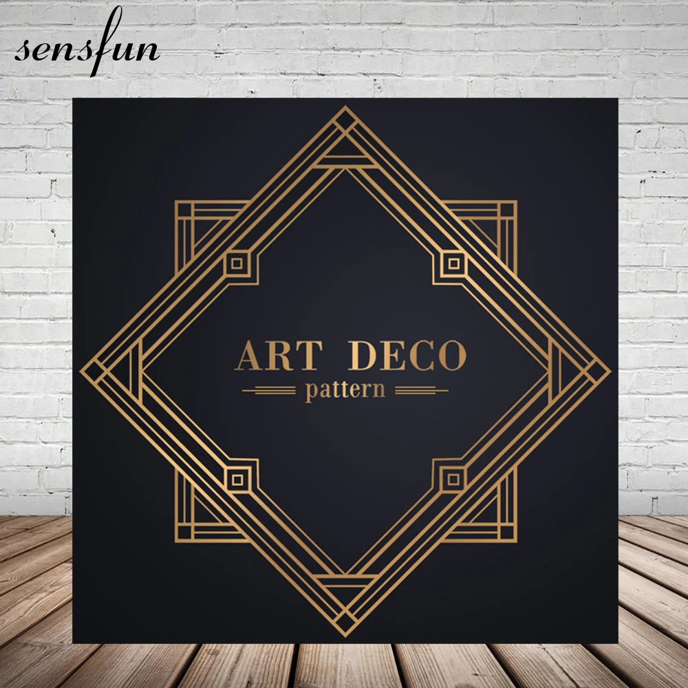 

Sensfun Great Gatsby Birthday Party Backdrop Customized Black Golden Pattern Backgrounds For Photo Studio Vinyl