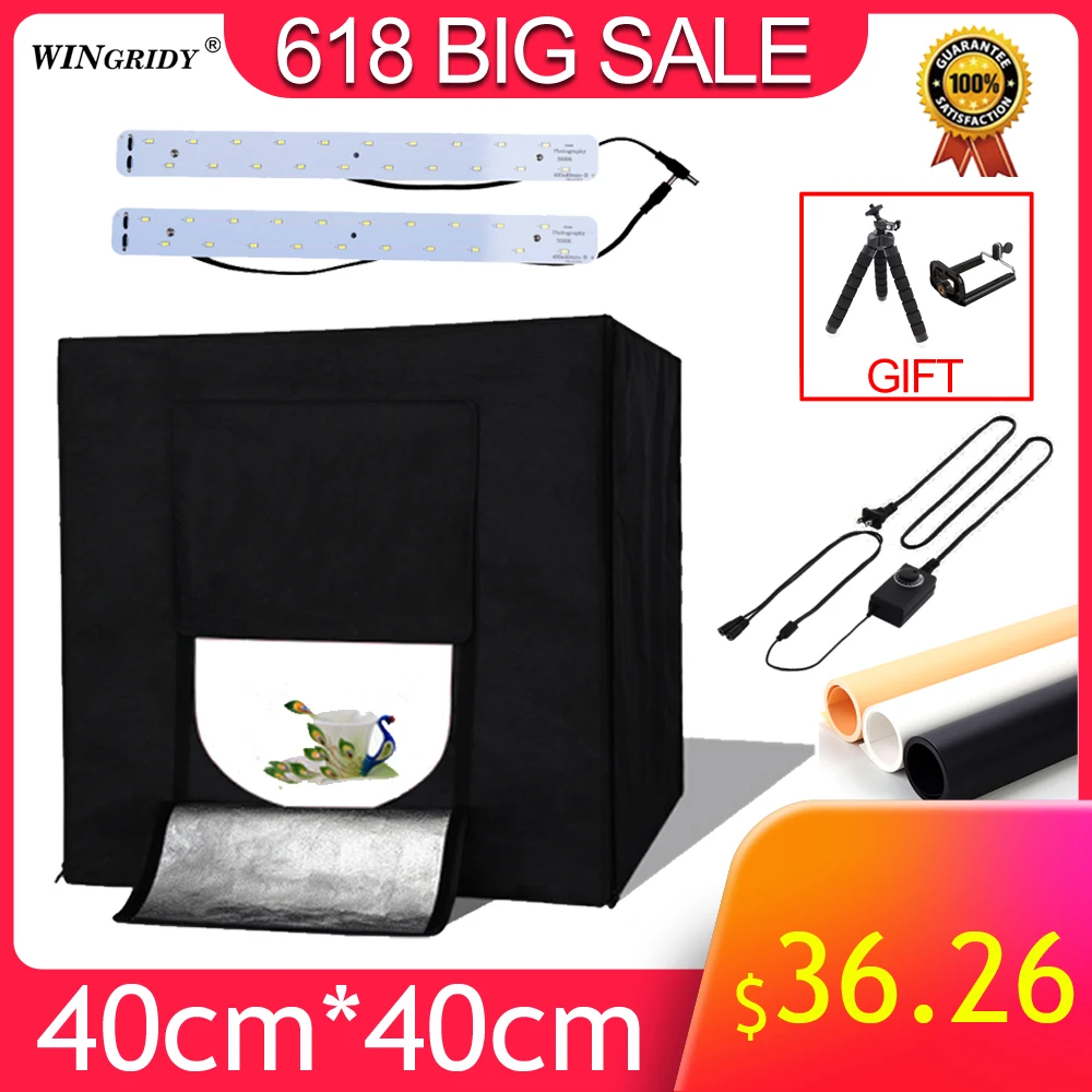 

WINGRIDY W40 LED Folding Photo Studio Softbox Lightbox 40*40 light Tent with white yellow black background Accessories box light