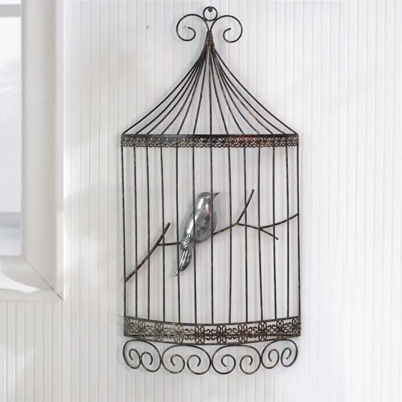 9019 Cage à Oiseaux Mur En Trois Dimensions Décoration Murale Rétro En Fer Forgé Salon Entrée Café Européen Décoration Murale In Figurines Et