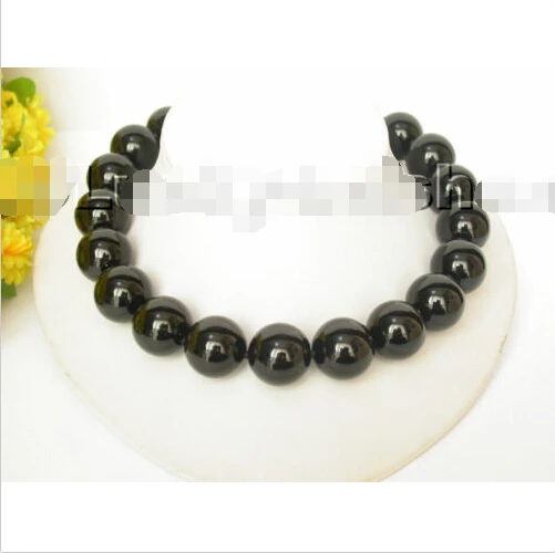 

FREE SHIPPING>>>@@ > Genuine AAA nature 20mm 17" round black Agate necklace magnet clasp j4311^^^@^Noble style Natural Fine jewe