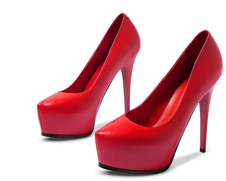 

Spring and Autumn new high-heeled waterproof platform leather thin heel women's shoes European and American shallow Super heels.