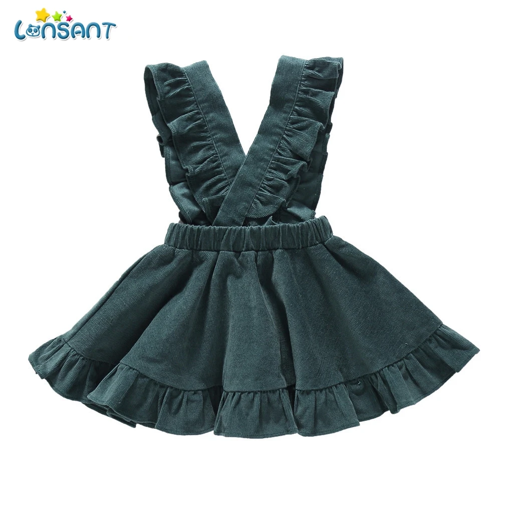 

LONSANT Cute Baby Girls Dresses Children Cotton Solid Ruffles Suspenders Sundress Sleeveless Baby Clothes Party Princess Dress