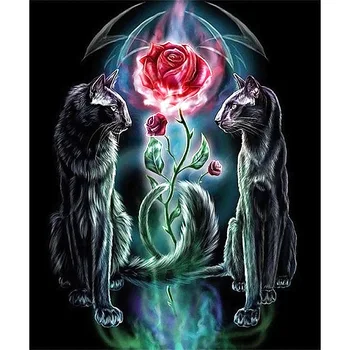

CAMMITEVER 5D DIY Diamond Painting Cat Rose Cross Stitch Diamond Embroidery Full Mosaic Pattern Pictures of Rhinestone