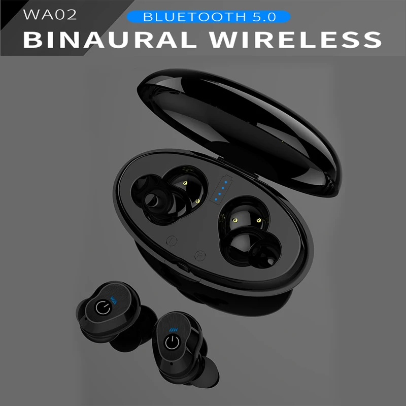 

RIKYA WA02 Bluetooth Headset 5.0 with Charging Compartment Wireless Mini In-ear Headset IPX5 Waterproof Touch Control