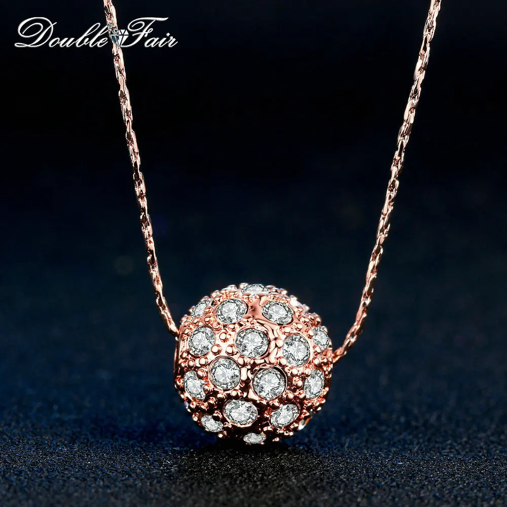 Double Fair Beads Charm Necklaces & Pendants For Women Silver/Rose Gold Color Fashion Women's Jewelry Crystal Snake Chain DFN252