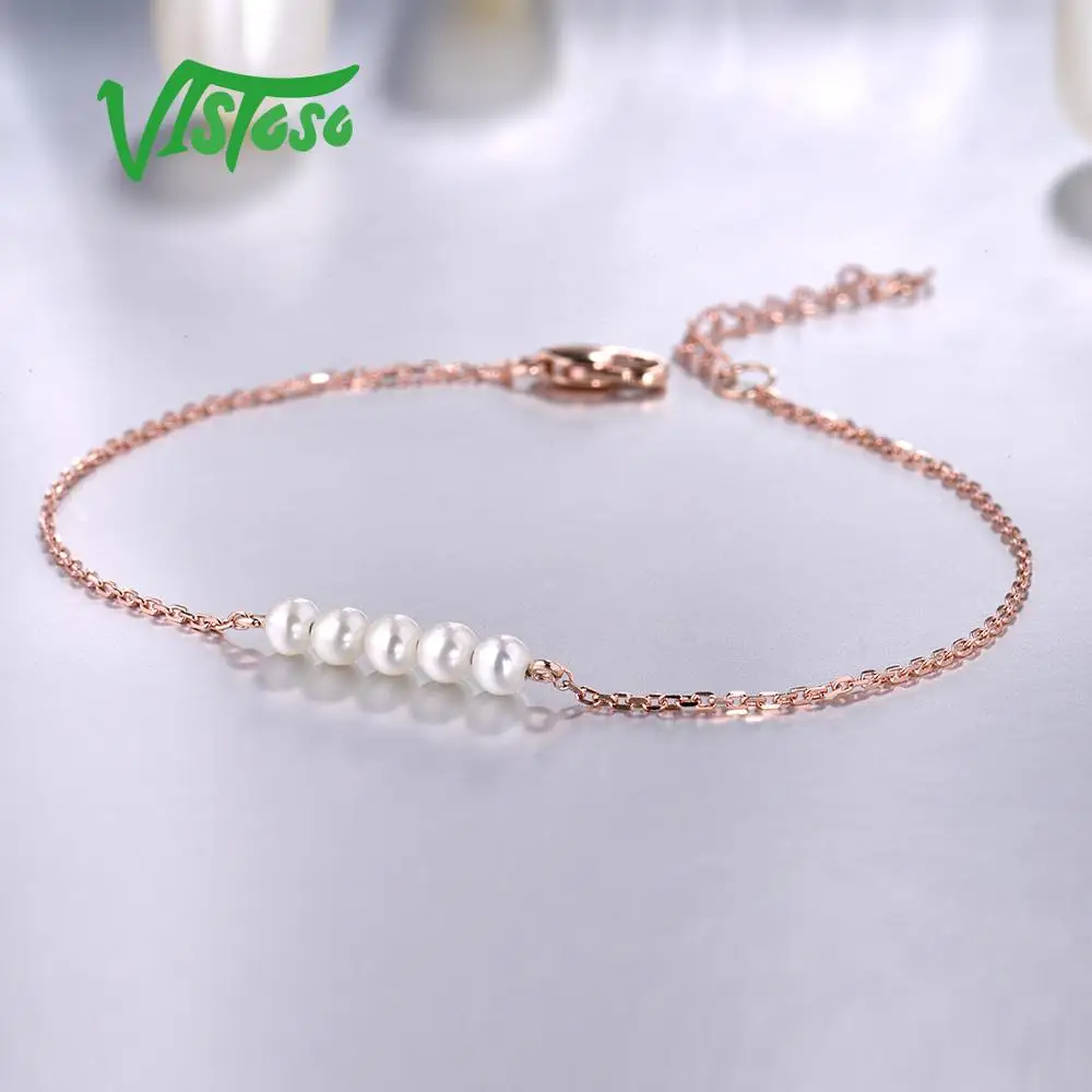 VISTOSO 14 K браслет из розового золота для женщин подлинный трендовый пресной воды