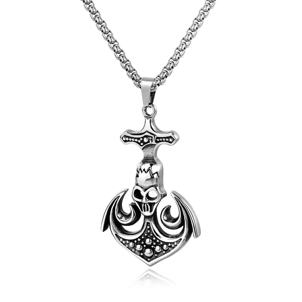 

Chian 60CM Men Necklace Pedant 1 Piece Stainless Steel Corsair Skull Skeleton Vintage Black Enamel Factory Price Wholesale