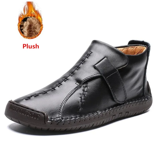 MIXIDELAI/Новинка; модные мужские ботинки; высококачественные зимние ботильоны из спилка; теплая зимняя обувь на меху с плюшевой подкладкой; большие размеры 38-48 - Цвет: black plush