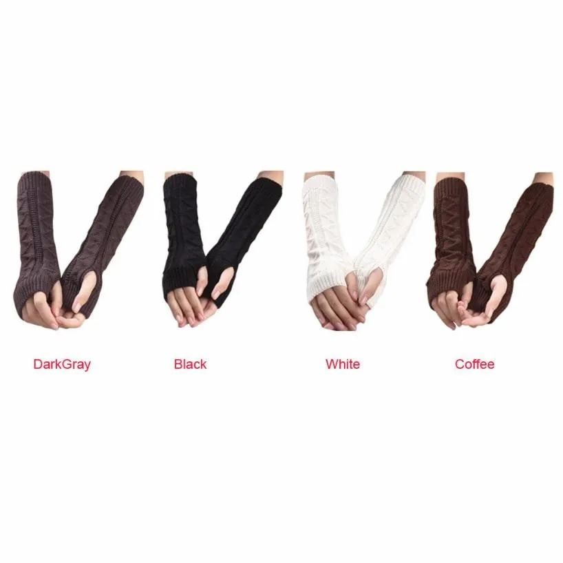 Зима рычаг теплые длинные вязаные перчатки Для женщин Клавиатура Утечки Палец Перчатки Lady Девушки рук варежки Для женщин перчатки без
