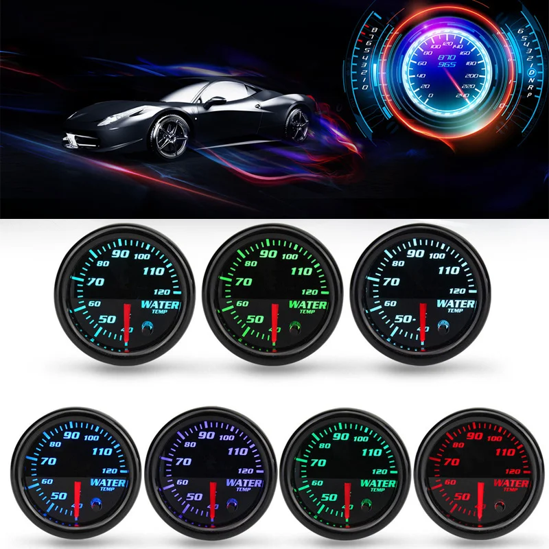 52mm Analog//Digital Dual Display 7 Colors LED Car Water Temp Gauge With Sensor